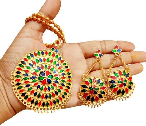Assamese_Traditional_Gold_Plated_Multi_Colour_Joapi_Chain_Jewellery_Set_For_Women